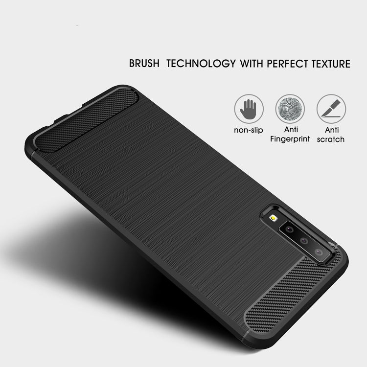 Funda protectora trasera suave de TPU con textura de fibra de carbono cepillada para Galaxy A7 (2018)/A750, a prueba de golpes y antideslizante.