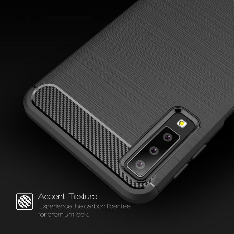 Funda protectora trasera suave de TPU con textura de fibra de carbono cepillada para Galaxy A7 (2018)/A750, a prueba de golpes y antideslizante.
