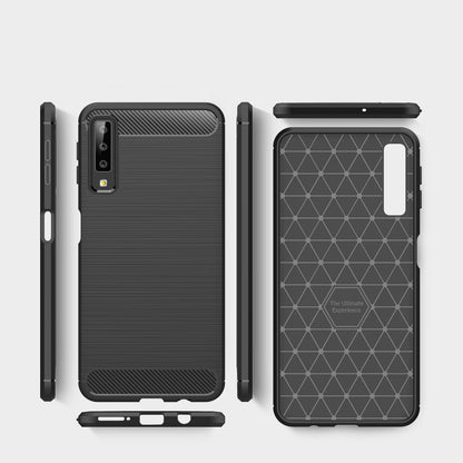 Funda protectora trasera suave de TPU con textura de fibra de carbono cepillada para Galaxy A7 (2018)/A750, a prueba de golpes y antideslizante.