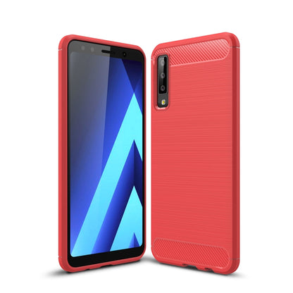Funda protectora trasera suave de TPU con textura de fibra de carbono cepillada para Galaxy A7 (2018)/A750, a prueba de golpes y antideslizante.