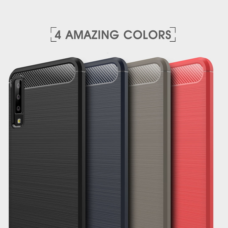 Funda protectora trasera suave de TPU con textura de fibra de carbono cepillada para Galaxy A7 (2018)/A750, a prueba de golpes y antideslizante.