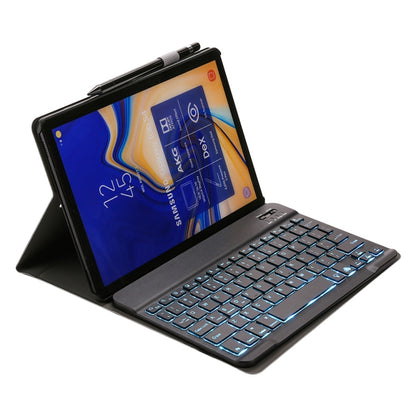 ST590S Bluetooth 3.0 Fine Wool Texture PU Leather ABS Detachable Seven-color Backlight Bluetooth Keyboard Leather Tablet Case for Samsung Galaxy Tab A 10.5 inch T590 / T595, with Pen Slot & Holder