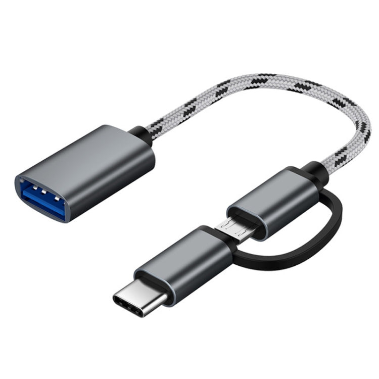 Cable adaptador OTG de nailon trenzado para carga y transmisión USB 3.0 hembra a micro USB + USB-C/Tipo-C macho, longitud del cable: 17 cm, micro USB 17 cm gris, micro USB 17 cm dorado