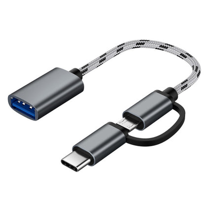 Cable adaptador OTG de nailon trenzado para carga y transmisión USB 3.0 hembra a micro USB + USB-C/Tipo-C macho, longitud del cable: 17 cm, micro USB 17 cm gris, micro USB 17 cm dorado