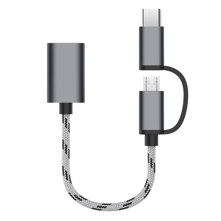 Cable adaptador OTG de nailon trenzado para carga y transmisión USB 3.0 hembra a micro USB + USB-C/Tipo-C macho, longitud del cable: 17 cm, micro USB 17 cm gris, micro USB 17 cm dorado