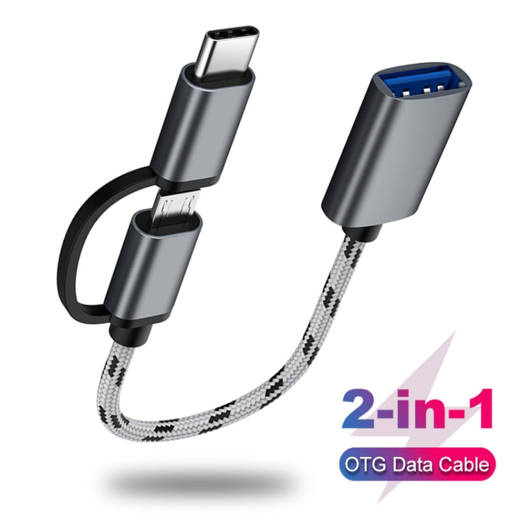 Cable adaptador OTG de nailon trenzado para carga y transmisión USB 3.0 hembra a micro USB + USB-C/Tipo-C macho, longitud del cable: 17 cm, micro USB 17 cm gris, micro USB 17 cm dorado