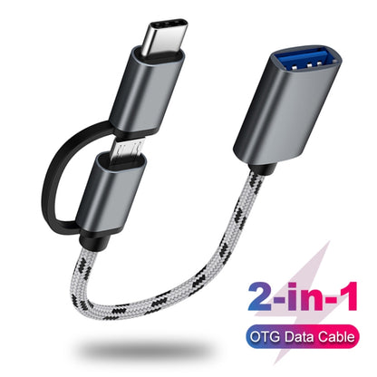 Cable adaptador OTG de nailon trenzado para carga y transmisión USB 3.0 hembra a micro USB + USB-C/Tipo-C macho, longitud del cable: 17 cm, micro USB 17 cm gris, micro USB 17 cm dorado