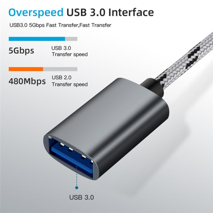Cable adaptador OTG de nailon trenzado para carga y transmisión USB 3.0 hembra a micro USB + USB-C/Tipo-C macho, longitud del cable: 17 cm, micro USB 17 cm gris, micro USB 17 cm dorado