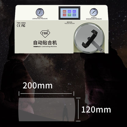 Máquina laminadora automática de pantallas LCD para teléfonos móviles de 15 pulgadas, TBK-408A, con cubierta transparente y eliminador de burbujas en autoclave.