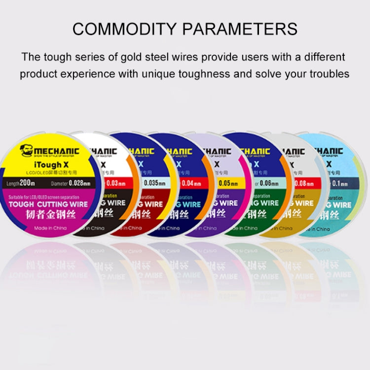 Alambre de corte para pantalla LCD OLED MECHANIC iTough X 200M 0,08MM, MECHANIC 0,08MM 200M