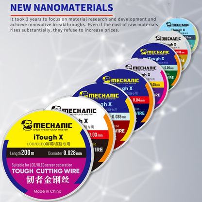 Alambre de corte para pantalla LCD OLED MECHANIC iTough X 200M 0,08MM, MECHANIC 0,08MM 200M