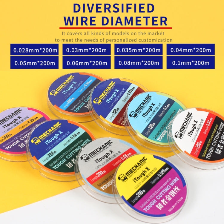 Alambre de corte para pantalla LCD OLED MECHANIC iTough X 200M 0,08MM, MECHANIC 0,08MM 200M