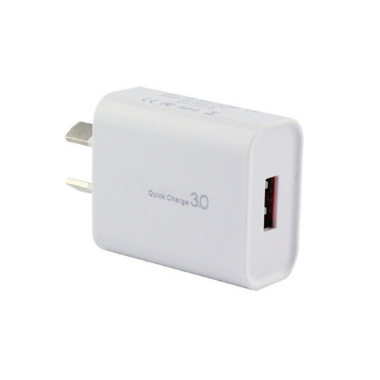Carregador com interface USB única QC 3.0 de 18 W e 3 A, ficha AU
