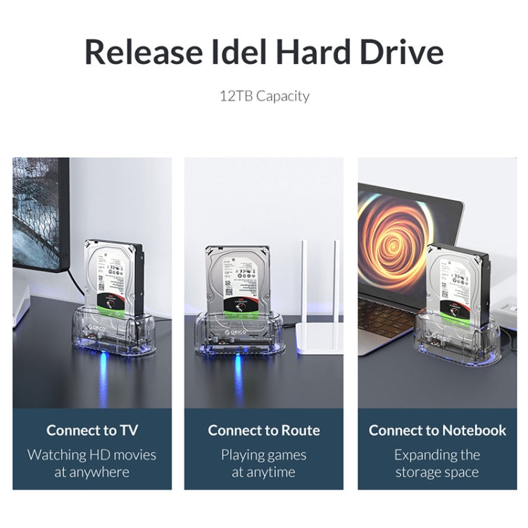 ORICO 6139C3-G2 3.5 inch Transparent USB3.1 Gen2 Type-C Hard Drive Dock