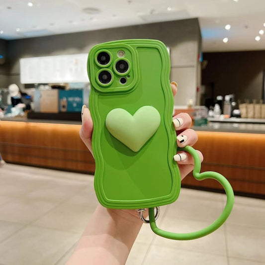3D Heart Skin-Feel Silicone Phone Case with Wristband, For iPhone 11 Pro Max, For iPhone 11 Pro, For iPhone 11