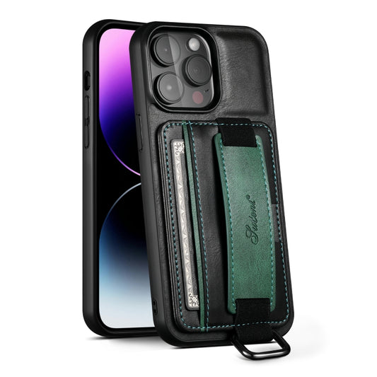 Suteni H13 Card Wallet Wrist Strap Holder PU Phone Case, For iPhone 11 Pro, For iPhone 11, For iPhone 11 Pro Max, For iPhone 12 / 12 Pro, For iPhone 12 Pro Max, For iPhone 13, For iPhone 13 Pro, For iPhone 13 Pro Max, For iPhone 14, For iPhone 14 Pro