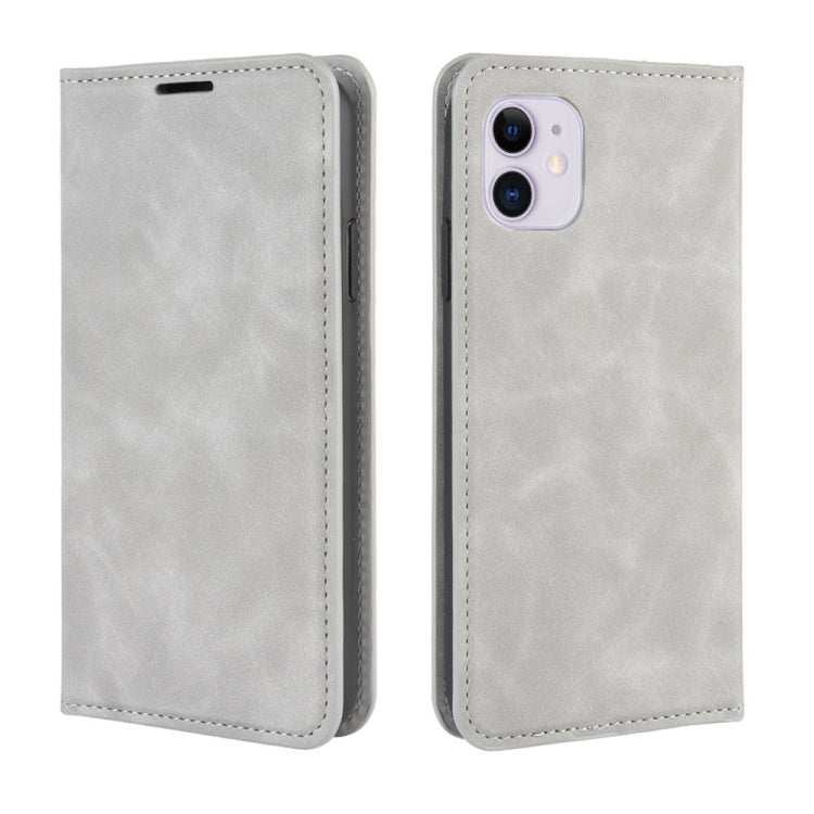 For iPhone 11   Retro-skin Business Magnetic Suction Leather Case with Purse-Bracket-Chuck, For iPhone 11