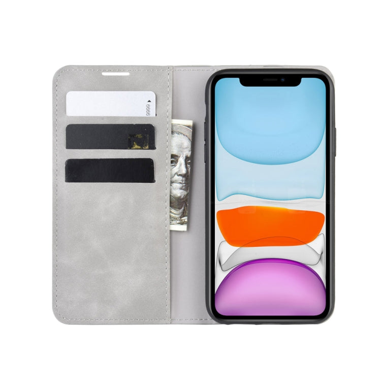 For iPhone 11   Retro-skin Business Magnetic Suction Leather Case with Purse-Bracket-Chuck, For iPhone 11