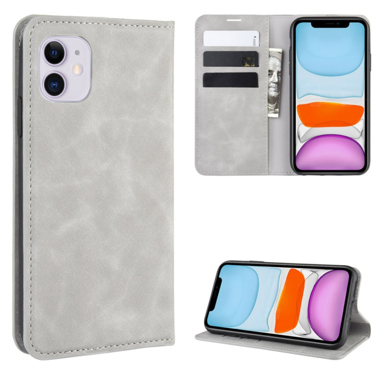 For iPhone 11   Retro-skin Business Magnetic Suction Leather Case with Purse-Bracket-Chuck, For iPhone 11