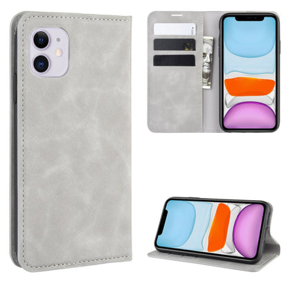 For iPhone 11   Retro-skin Business Magnetic Suction Leather Case with Purse-Bracket-Chuck, For iPhone 11