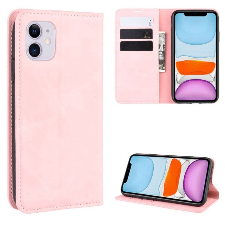 For iPhone 11   Retro-skin Business Magnetic Suction Leather Case with Purse-Bracket-Chuck, For iPhone 11