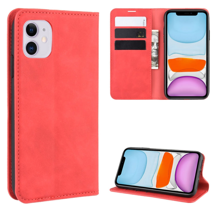 For iPhone 11   Retro-skin Business Magnetic Suction Leather Case with Purse-Bracket-Chuck, For iPhone 11