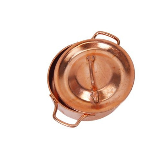 3 PCS Doll House Miniature Kitchen Copper Pot with Lid Children Educational Toys, Copper Pot