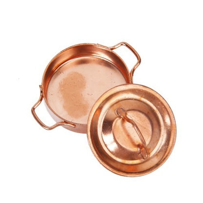 3 PCS Doll House Miniature Kitchen Copper Pot with Lid Children Educational Toys, Copper Pot