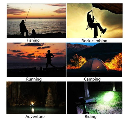 Lanterna de cabeça LED T6 com zoom e luz potente para pesca e campismo.