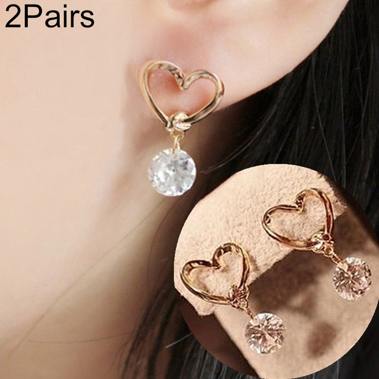 2 pendientes elegantes con diseño de corazón de cristal para mujer.