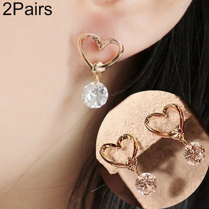 2 pendientes elegantes con diseño de corazón de cristal para mujer.