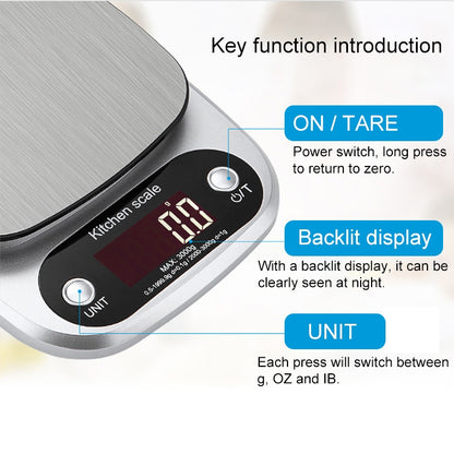 BOH-C305 Kitchen Stainless Steel LCD  Electronic Scale, Specification: 3kg/0.1g, 3kg/0.1g