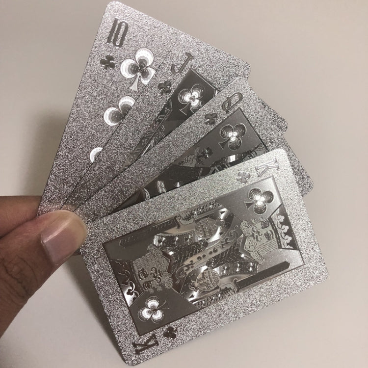2 naipes creativos de plástico plateado, resistentes al agua y duraderos, 2 naipes de póker plateados.