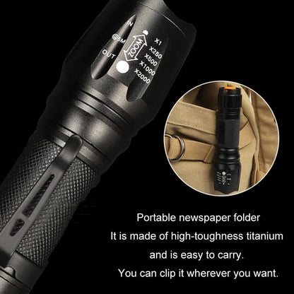 T02 Pen Clip Mini Flashlight T6 Telescopic Zoom Led Flashlight Outdoor Waterproof Long Shot Glare Flashlight, T02 Pen Clip
