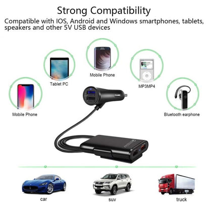 One For Four 8A Car Charger QC3.0 Fast Charge 4USB Car Front And Rear Seat Car Charger, 1PCS+Black