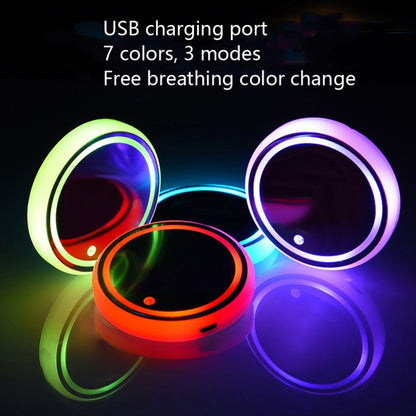 Conjunto de 2 porta-copos luminosos LED para automóvel, com carregamento USB e função antiderrapante.