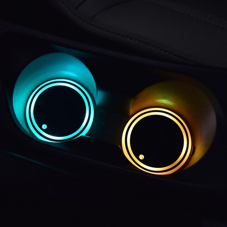 Conjunto de 2 porta-copos luminosos LED para automóvel, com carregamento USB e função antiderrapante.