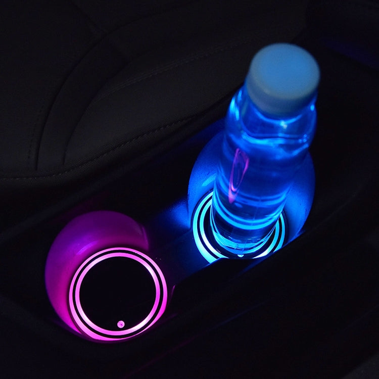 Conjunto de 2 porta-copos luminosos LED para automóvel, com carregamento USB e função antiderrapante.