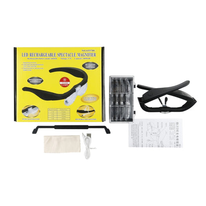 11537DC 1.5X / 2.5X / 3.5X / 5X Rechargeable LED Light Glasses Magnifier, 11537DC