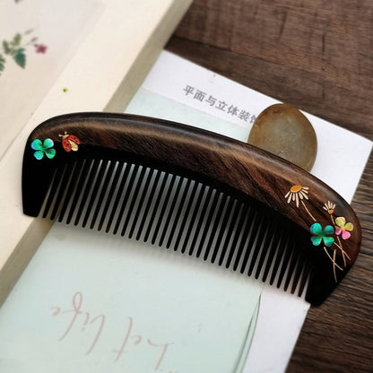 Sandalwood Comb Mother of Pearl Inlay Art Painted Comb
