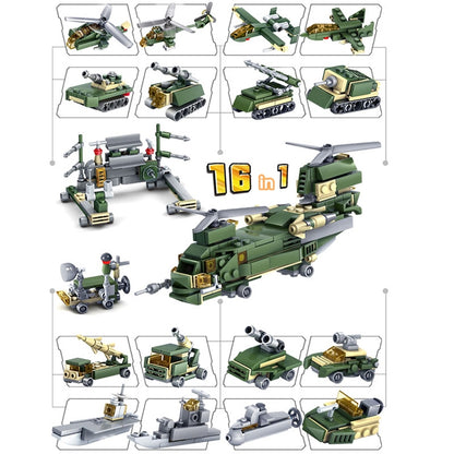 KAZI - Juego de bloques de construcción 16 en 1 para equipos terrestres, juguetes educativos, rango de edad: a partir de 6 años, 84053
