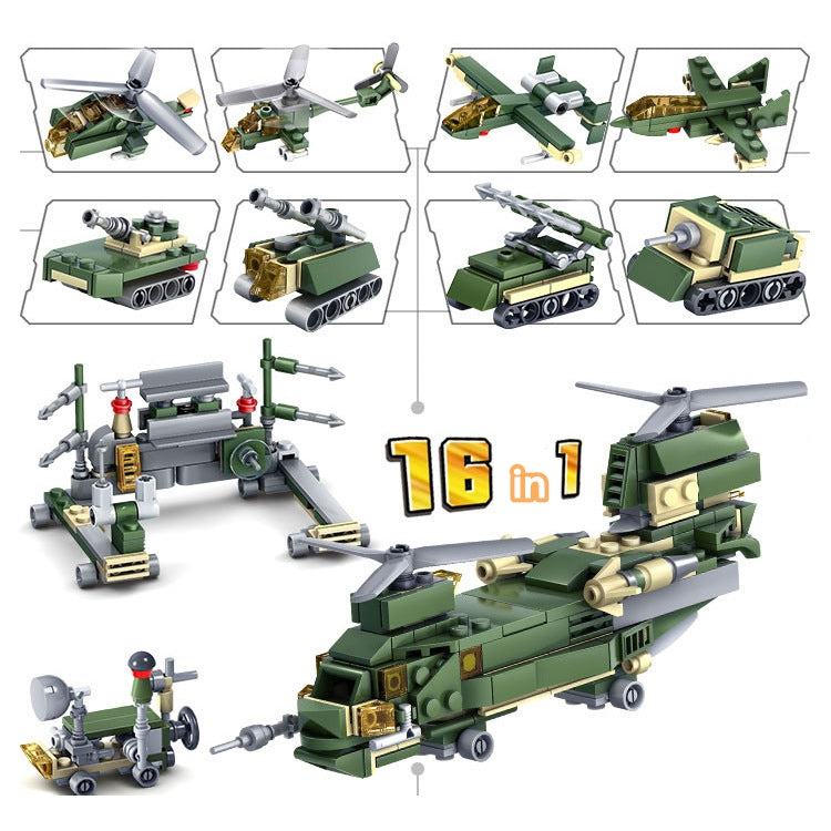 KAZI - Juego de bloques de construcción 16 en 1 para equipos terrestres, juguetes educativos, rango de edad: a partir de 6 años, 84053