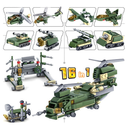 KAZI - Juego de bloques de construcción 16 en 1 para equipos terrestres, juguetes educativos, rango de edad: a partir de 6 años, 84053