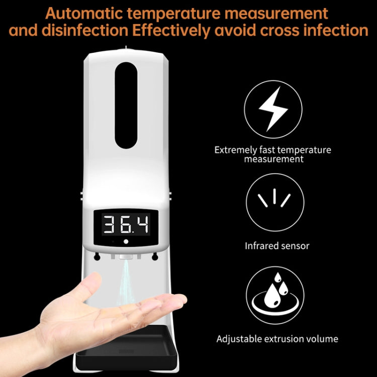 K9 Pro Handsfree Non-contact Body Light-sensitive Distance Sensor Thermometer + 1000ml Automatic Non-contact Liquid Soap Dispenser with Base Mount, K9 Pro
