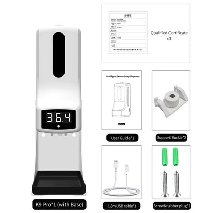 K9 Pro Handsfree Non-contact Body Light-sensitive Distance Sensor Thermometer + 1000ml Automatic Non-contact Liquid Soap Dispenser with Base Mount, K9 Pro