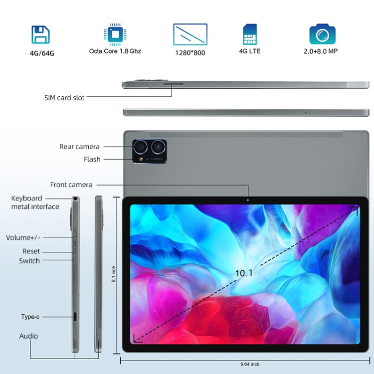 Android 8.0 MTK6750 Octa Core 1.8GHz, Doble SIM, Compatible con GPS, OTG, WiFi, BT, 4GB + 64GB