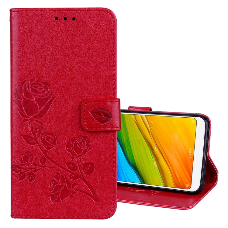 Funda de piel sintética con tapa horizontal, diseño ecológico, con relieve rosa, ranuras para tarjetas y billetera para Xiaomi Redmi 5 Plus
