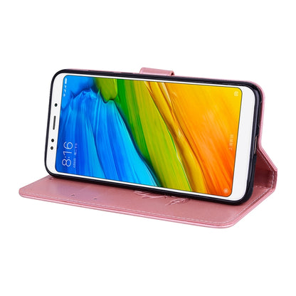 Funda de piel sintética con tapa horizontal, diseño ecológico, con relieve rosa, ranuras para tarjetas y billetera para Xiaomi Redmi 5 Plus