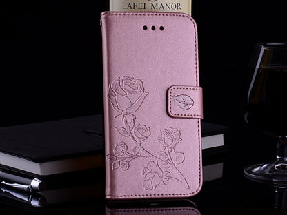 Funda de piel sintética con tapa horizontal, diseño ecológico, con relieve rosa, ranuras para tarjetas y billetera para Xiaomi Redmi 5 Plus