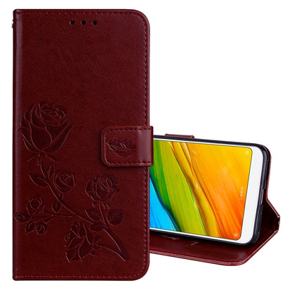 Funda de piel sintética con tapa horizontal, diseño ecológico, con relieve rosa, ranuras para tarjetas y billetera para Xiaomi Redmi 5 Plus